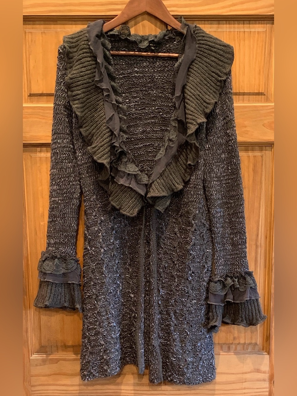 Milano Ruffle Knit Open Cardigan Sweater Duster Y2K Fairy Wool Blend S